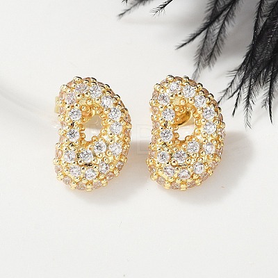 Brass Micro Pave Cubic Zirconia Stud Earrings EJEW-Z091-04G-D-1