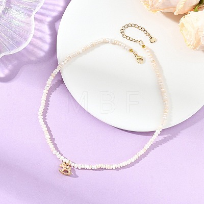 Brass Enamel Pink Rocking Horse Pendant Natural Cultured Freshwater Pearl Beaded Necklaces for Women NJEW-JN06163-1