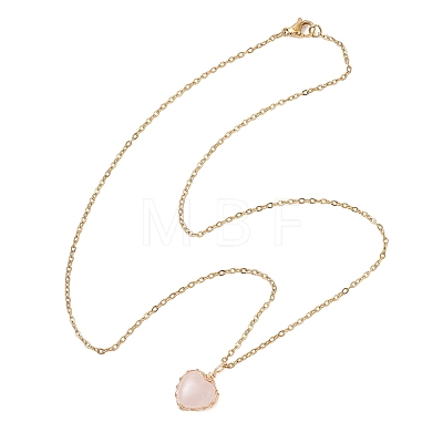Natural & Synthetic Mixed Gemstone Copper Wire Wrapped Heart Pendant 304 Stainless Steel Cable Chain Necklaces NJEW-JN05779-1