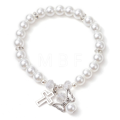 8Pcs Alloy & Pearlized Glass Pearl Beads Stretch Bracelets for Women BJEW-JB11364-01-1