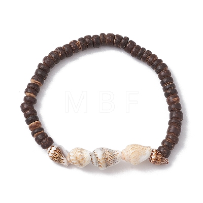 Natural Coconut Disc Stretch Bracelets BJEW-JB10254-1