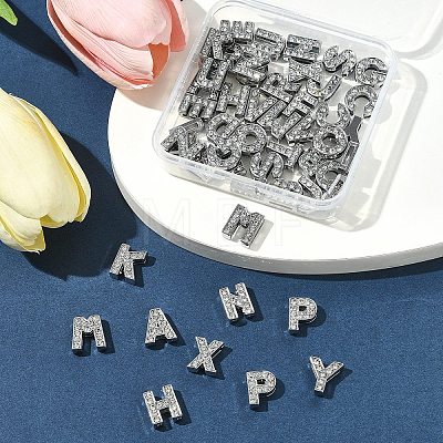 52Pcs 26 Styles Alphabet Alloy Initial Slide Charms with Grade A Rhinestones ALRI-FS0001-08-1