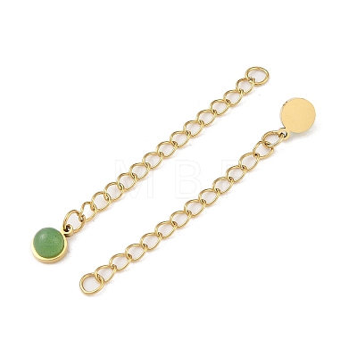 Ion Plating(IP) 316 Surgical Stainless Steel Curb Chain Extender with Natural Green Aventurine Round Charm STAS-A097-01G-13-1