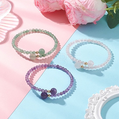 Natural Gemstone Beaded Cuff Bangles BJEW-JB13328-1