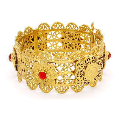 Middle Eastern Style Flower Pattern Zinc Alloy Rhinestone Bangles for Women FS-WG821E4-01-1