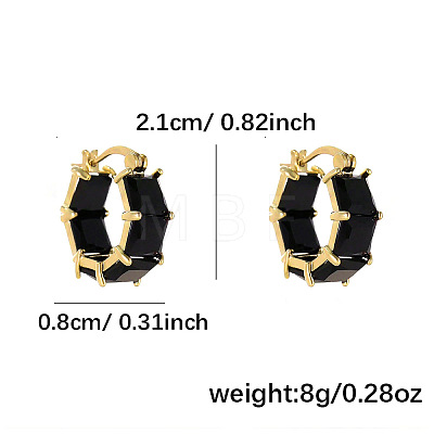 Square Brass Cubic Zirconia Hoop Earrings FS-WG57E6F-01-1