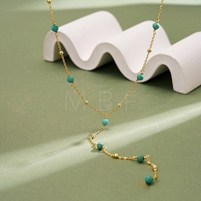 925 Sterling Silver & Synthetic Turquoise Round Ball Tassel Y Necklaces for Women SE-CBA9BBC-18G-1