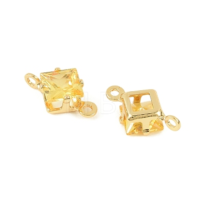 Brass Pave Cubic Zirconia Rhombus Connector Charms KK-P347-04G-02-1