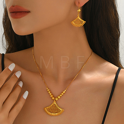 Brass Fan Shape Hoop Earrings & Pendant Necklaces Sets for Women GV5884-1