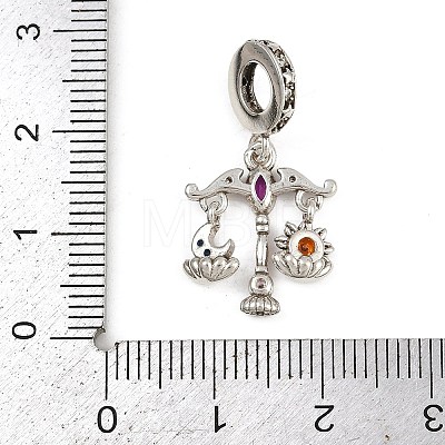 Brass Colorful Rhinestone European Dangle Charms KK-P324-07P-1