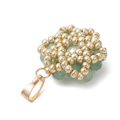 Natural Green Aventurine Faceted Round Cluster Flower Pendants PALLOY-MZ01197-04-1