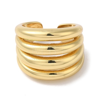 Rack Plating Brass Grooved Open Cuff Rings RJEW-S407-03G-1