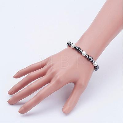 Pearlized Glass Round Beads Stretch Bracelets BJEW-JB02846-01-1