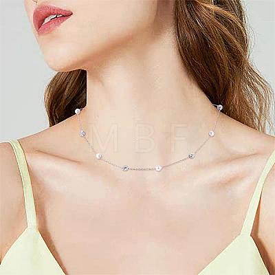 Pearl Necklace for Women Rhodium Plated 925 Sterling Silver Freshwater Pearl Choker Necklace Y Shape Adjustable Length Necklace Jewelry Gifts for Women JN1094A-1