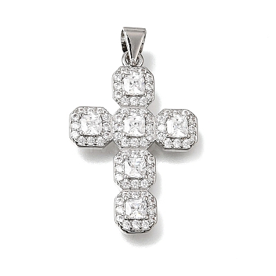 Brass Micro Pave Clear Cubic Zirconia Pendants CU-CBA9883-05A-P-1