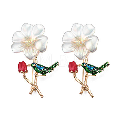 Flower with Bird Enamel Pin with ABS Plastic Pearl JEWB-N007-156-1