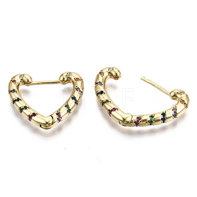 Brass Micro Pave Cubic Zirconia Huggie Hoop Earrings EJEW-N015-07G-01-NF-1