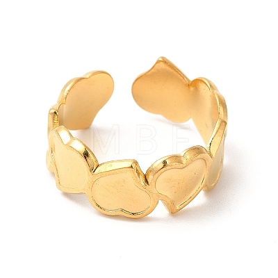 Ion Plating(IP) 304 Stainless Steel Heart Open Cuff Ring for Women RJEW-E063-20G-1