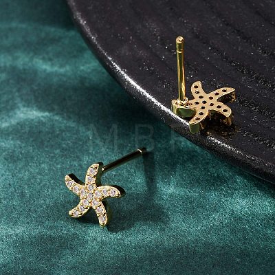 Brass Micro Pave Cubic Zirconia Stud Earrings for Women EJEW-F418-20G-1