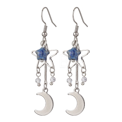 Moon Natural Lapis Lazuli  Dangle Earrings EJEW-JE06776-03-1