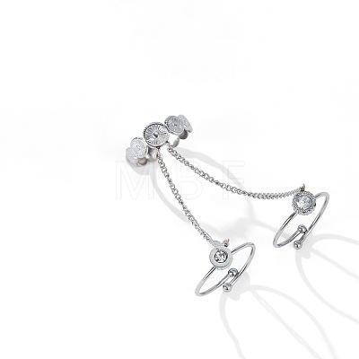 304 Stainless Steel & Crystal Rhinestone Chain Connected Multi Cuff Open Rings WG63793-02-1