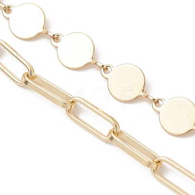 Brass Disc Link Chain and Paperclip Chain Bracelet Making AJEW-JB01568-1