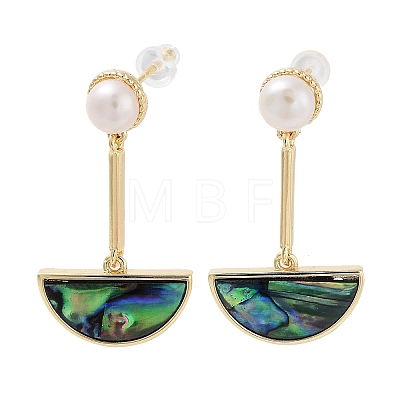 Pearl & Paua Shell Dangle Stud Earrings EJEW-P256-06G-1