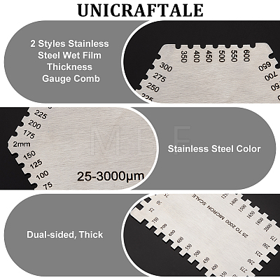 Unicraftale 2Pcs 2 Styles Stainless Steel Wet Film Thickness Gauge Comb TOOL-UN0001-37-1