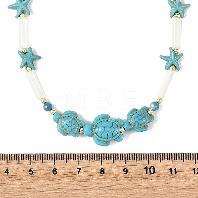 Summer Beach Dyed Synthetic Turquoise Starfish Turtle & Natural Shell Column Graduated Beaded Necklaces with Natural Apatite Faceted Round Beads NJEW-JN06601-02-1
