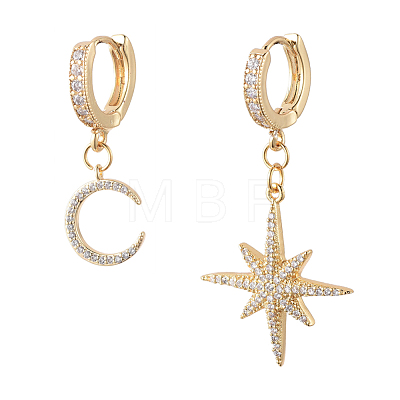 Star and Moon Asymmetrical Dangle Hoop Earrings EJEW-JE04031-02-1