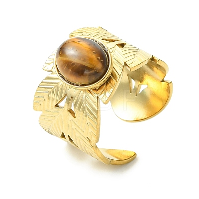 Natural Carnelian/Black Agate/Tiger Eye/Lapis Lazuli/Moss Agate Cuff Open Rings RJEW-JR01079-04-1