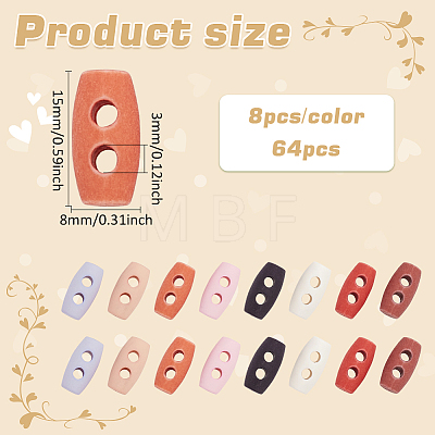 64Pcs 8 Colors Plastic Buttons BUTT-FG0001-36-1