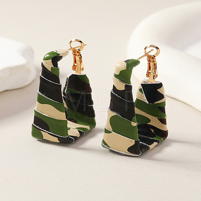 Rectangle with Camouflage Pattern Alloy Imitation Leather Hoop Earrings FS-WG9C653-01-1