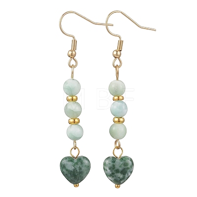 Natural Glass & Natural Green Spot Jasper Dangle Earrings for Women EJEW-JE06956-1
