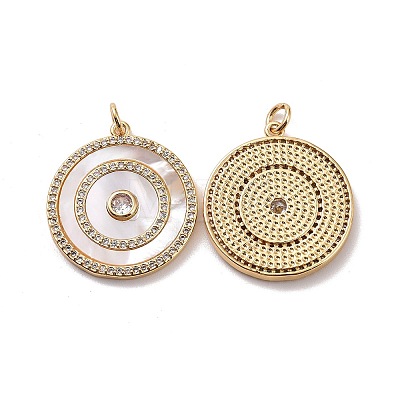 Flat Round Brass Micro Pave Cubic Zirconia Pendants KK-G406-19G-1