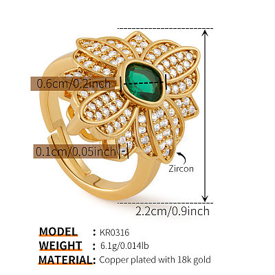 Brass with Cubic Zirconia Cuff Open Rings for Women FS-WG973E1-08-1