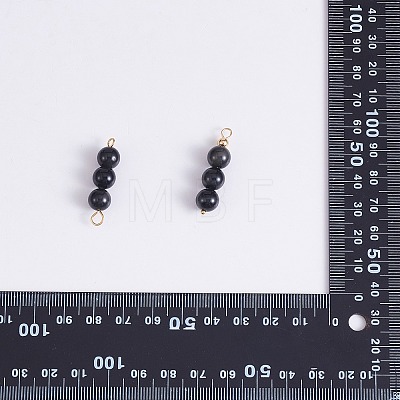 10Pcs Triple Natural Obsidian Round Beaded Connector Charms PALLOY-SW00003-11-1