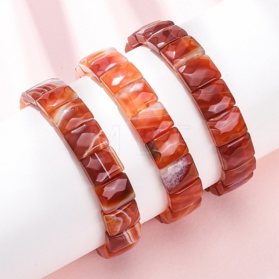 Dyed & Heated Natural Carnelian Faceted Beaded Stretch Bracelets for Women BJEW-K251-08G-1