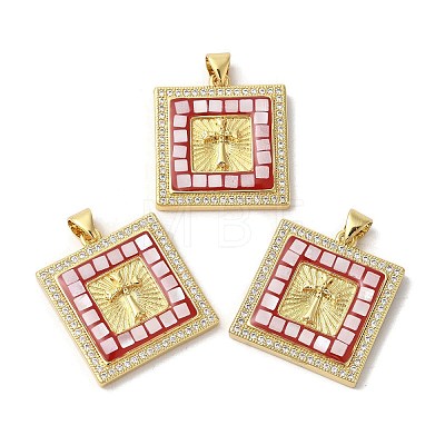 Square with Cross Brass Micro Pave Cubic Zirconia Pendants KK-K385-039G-1