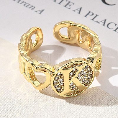 Brass Micro Pave Clear Cubic Zirconia Open Cuff Rings for Women RJEW-K289-02G-K-1