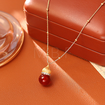 Natural Carnelian(Dyed & Heated) Gourd Shaped Pendant Brass Satellite Chain Necklaces with Clear Cubic Zirconia for Women WGAC9F4-06-1