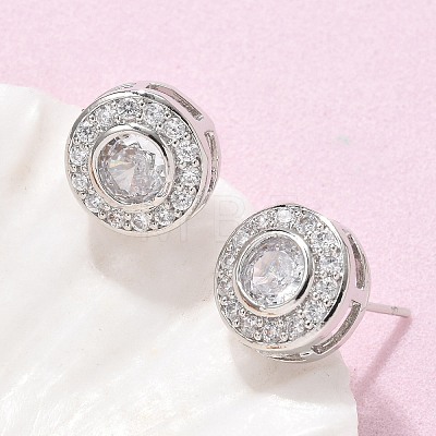 Brass Micro Pave Clear Cubic Zirconia Stud Earrings EJEW-Q015-10P-1