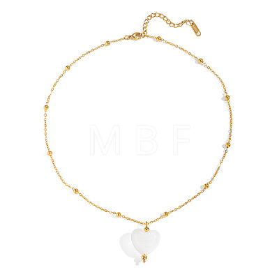 Summer White Resin Love Heart Pendant 304 Stainless Steel Satellite Chain Necklaces for Women PD0685-2-1
