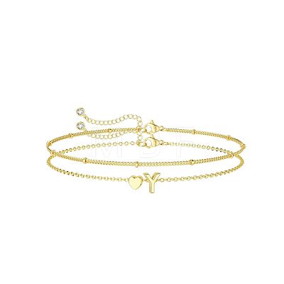 2Pcs 2 Styles Brass Beaded Bracelets & Satellite Chains Bracelets for Women FS-WG4A116-23-1