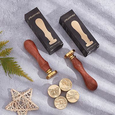 Brass Wax Seal Stamps with Rosewood Handle AJEW-WH0412-0357-1