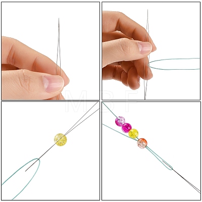 Iron Collapsible Big Eye Beading Needles ES001Y-S-100mm-01-1