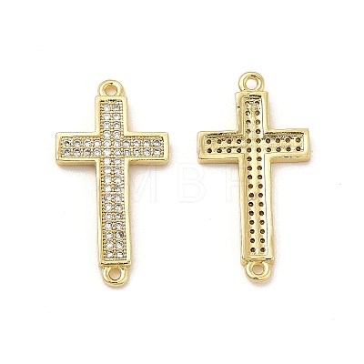 Brass Micro Pave Clear Cubic Zirconia Connector Charms KK-E068-VB328-1