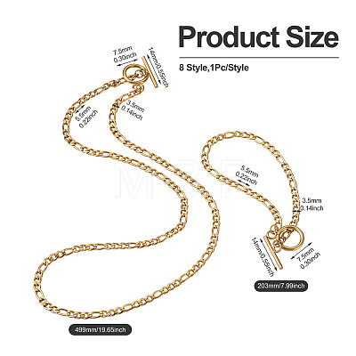 Yilisi 8Pcs 8 Style 304 Stainless Steel Figaro Chains Necklaces and Bracelets SJEW-YS0001-02-1