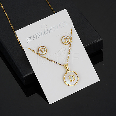 304 Stainless Steel with Natural Shell Pendant Necklaces & Stud Earrings Sets FS-WG5FD70-04-1