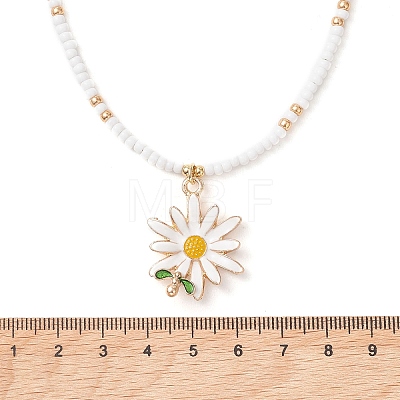 Summer Alloy Enamel Flower Pendant Glass Seed Beaded Necklaces for Women NJEW-MZ00151-02-1